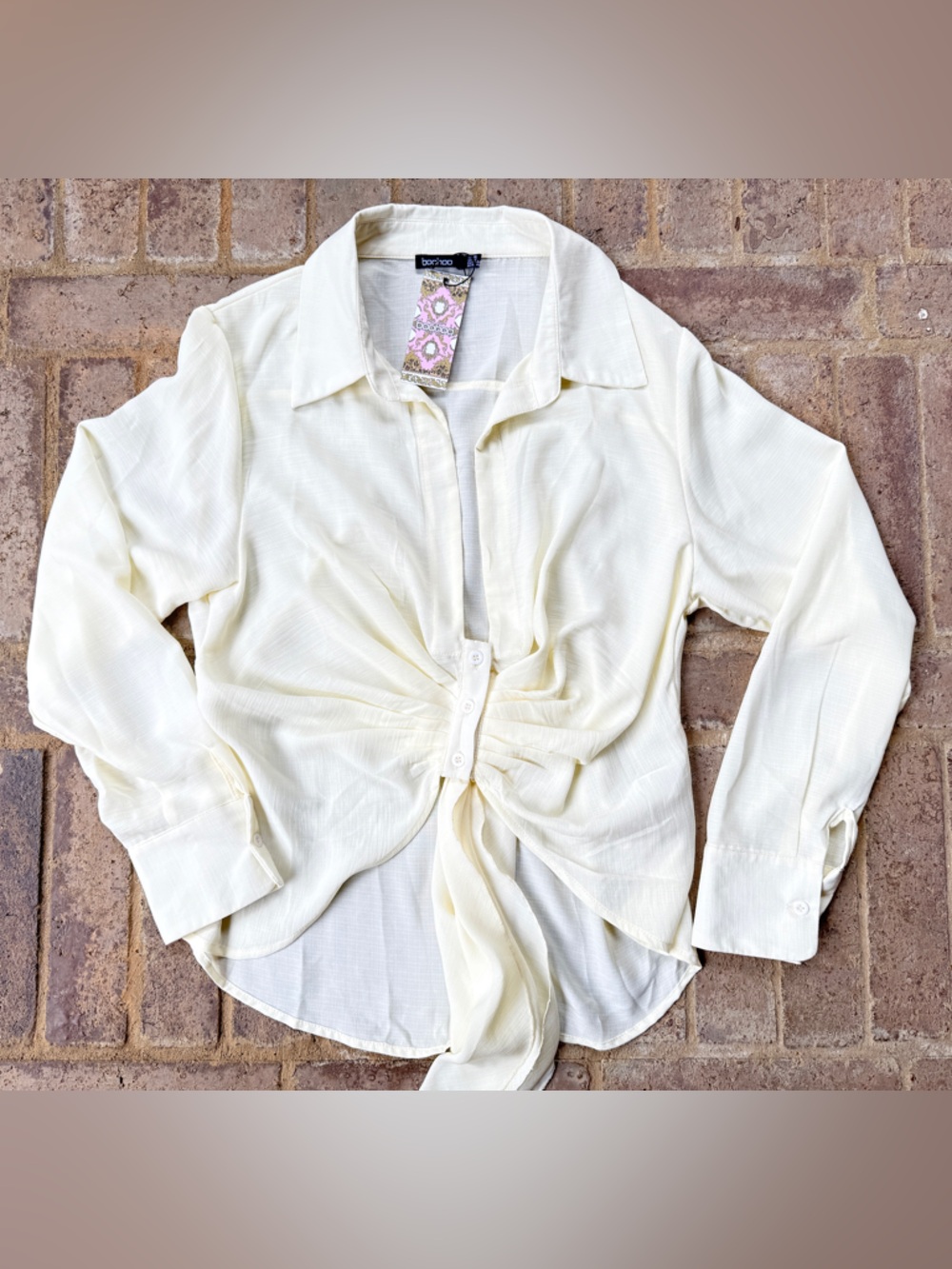 Boohoo Cream Button-Up Top